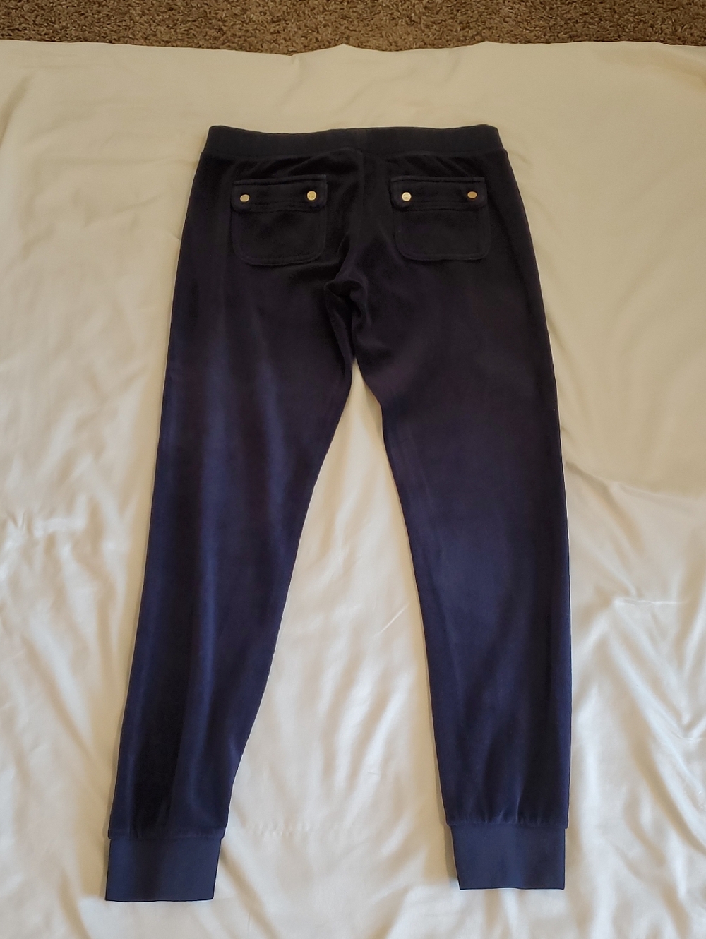 Juicy Couture Velour Navy Blue With Gold-Accent Button Detail Jogger
